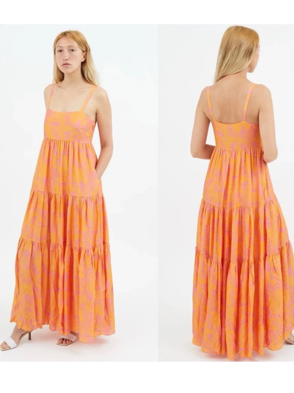 Tanya Taylor Pink and Orange Floral Dani Maxi Dress